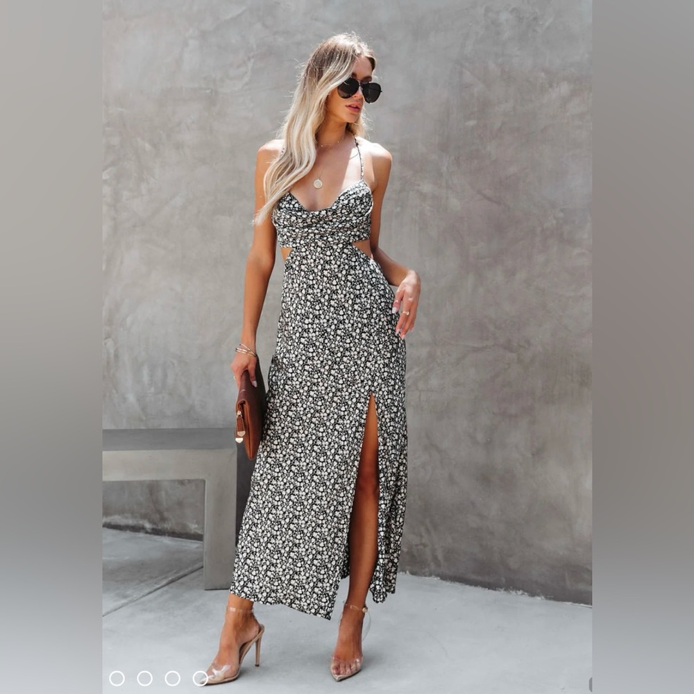 VICI Strut Girl Satin Floral Cutout Maxi Dress